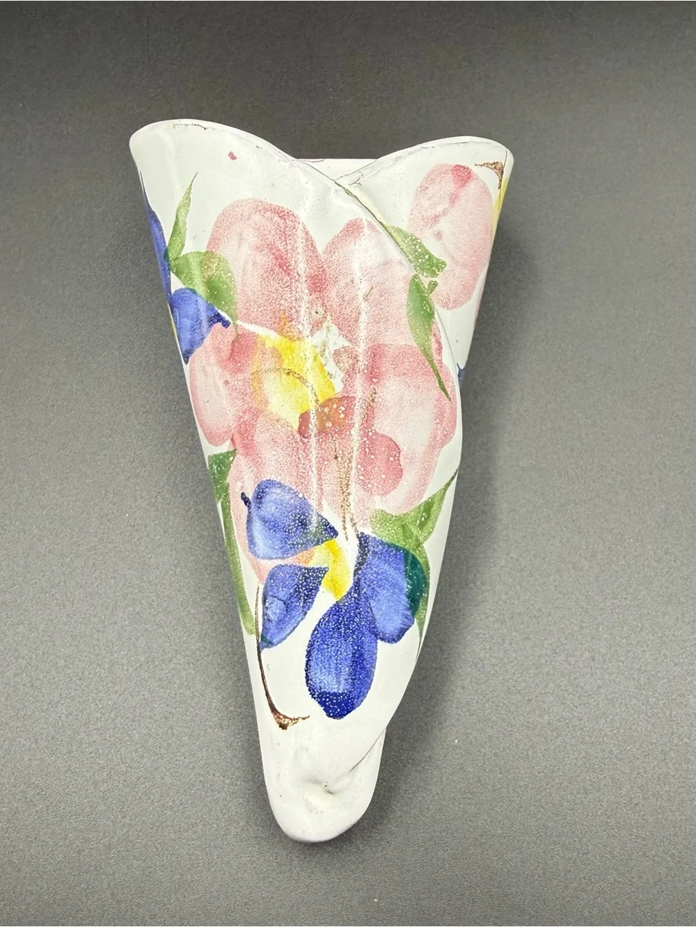 Judy Greene Pottery Floral Wall Pocket Vase Vintage Hand Made In Galway, Ireland